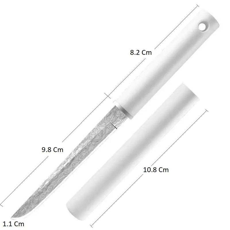 Fronitoola 3.8 Inch Ultra-Sharp Blade Knife Damascus Pattern Portable Fruit Knives with Sheath - Mini Straight Pocket Knife, Multifunction Sharp Stainless Steel Blade Kivi Knives (Pack of 1, White) - Image 2