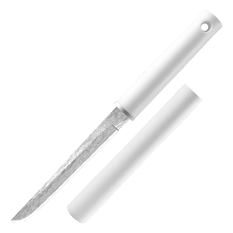 Fronitoola 3.8 Inch Ultra-Sharp Blade Knife Damascus Pattern Portable Fruit Knives with Sheath - Mini Straight Pocket Knife, Multifunction Sharp Stainless Steel Blade Kivi Knives (Pack of 1, White) - Image 1