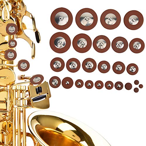 JULYKAI Tenor Sax Pad Kit, Professional Brown 26pcs 9mm to 52mmMulti Size Multi Size Sax Leather Pads, for Tenor Saxophone Old Part Replacement - Image 2