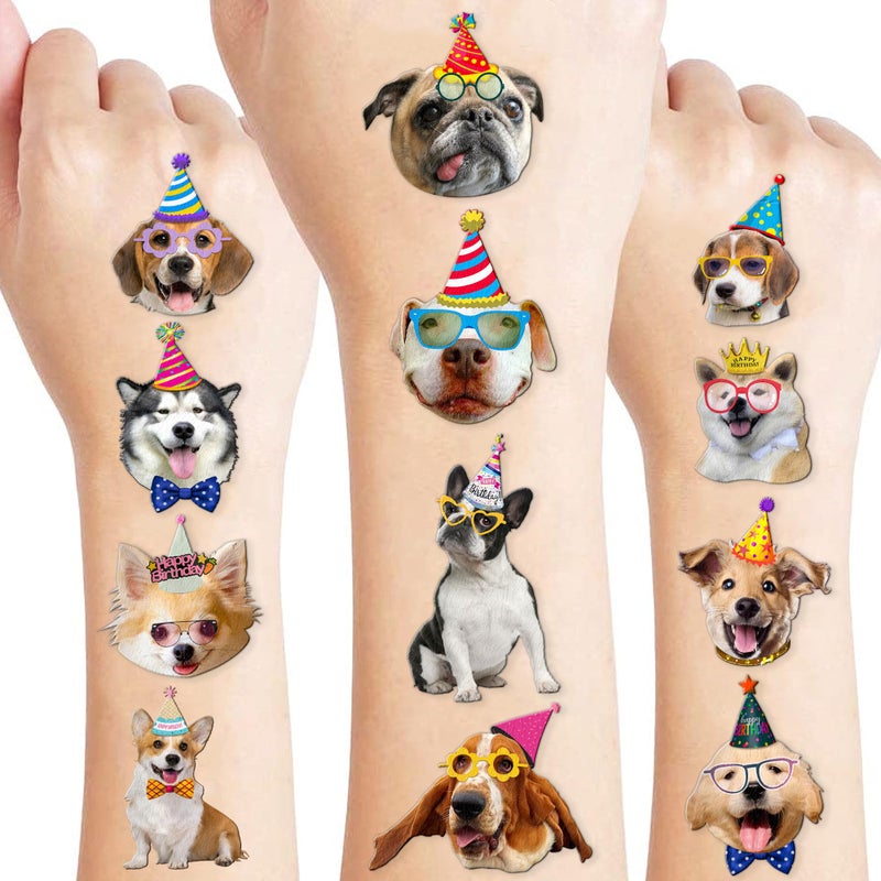 91TATTOOS 96 PCS Dog Pet Pre-Cut Temporary Tattoos for Kids | Super Cute First Themed Birthday Party Favors, Supplies, Decorations, Animal Fake Tattoo Stickers (Multiple) - Image 1