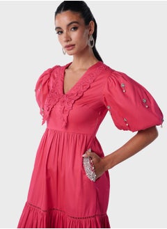 Threadz by Ajooni Embroidered Collar Embellished Dress  - Image 3