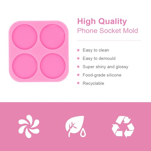 Angel Wings Super Glossy 1.7 inch Silicone Mold for DIY Round Phone Grip Resin Mold, 4-Cavity Circle Phone Socket Molds for Epoxy Resin, Jewelry Making Silicone Molds, DIY Badge Reel Molds Polymer Clay Mold - Image 3