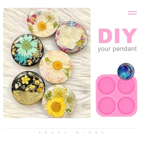 Angel Wings Super Glossy 1.7 inch Silicone Mold for DIY Round Phone Grip Resin Mold, 4-Cavity Circle Phone Socket Molds for Epoxy Resin, Jewelry Making Silicone Molds, DIY Badge Reel Molds Polymer Clay Mold - Image 4