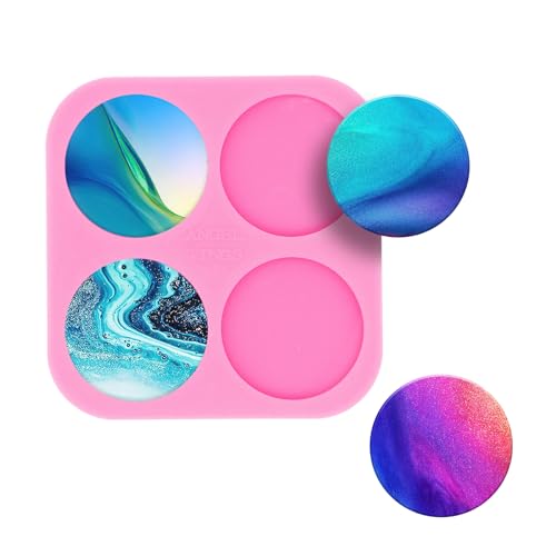 Angel Wings Super Glossy 1.7 inch Silicone Mold for DIY Round Phone Grip Resin Mold, 4-Cavity Circle Phone Socket Molds for Epoxy Resin, Jewelry Making Silicone Molds, DIY Badge Reel Molds Polymer Clay Mold - Image 1