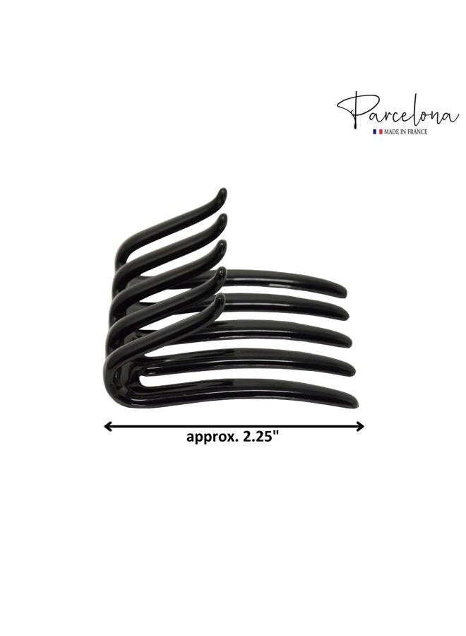Parcelona French Crab Interlocking Medium Celluloid Glossy Black Hair Clip Side Comb 2 1/4 Inches - Image 5