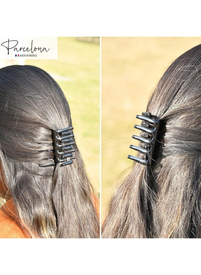 Parcelona French Crab Interlocking Medium Celluloid Glossy Black Hair Clip Side Comb 2 1/4 Inches - Image 3