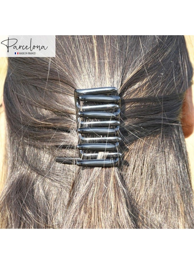 Parcelona French Crab Interlocking Medium Celluloid Glossy Black Hair Clip Side Comb 2 1/4 Inches - Image 2