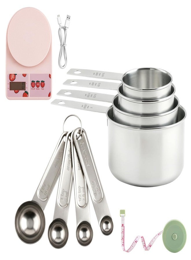 Piszvbej Measuring Tools and Scales, 8 PCS Measuring Cups and Spoons Set, Kitchen Food Scale with Tare Function, Digital Grams and Ounces, Retractable Dual Sided Tape Measure, Ideal for Baking and Cooking - Image 1