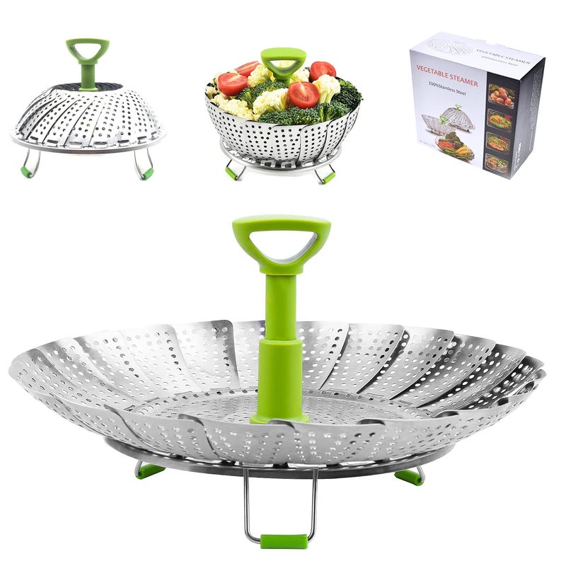 BangShou Steaming Basket for Cooking Stainless Steel Vegetable Steamer for Saucepan Metal Collapsible Pan Steamer Insert for Food Small Folding Veg Petal Steamer with Handle Upgrade 9