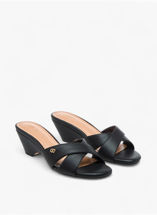 سيليست Women's Textured Cross Strap Sandals with Block Heels
