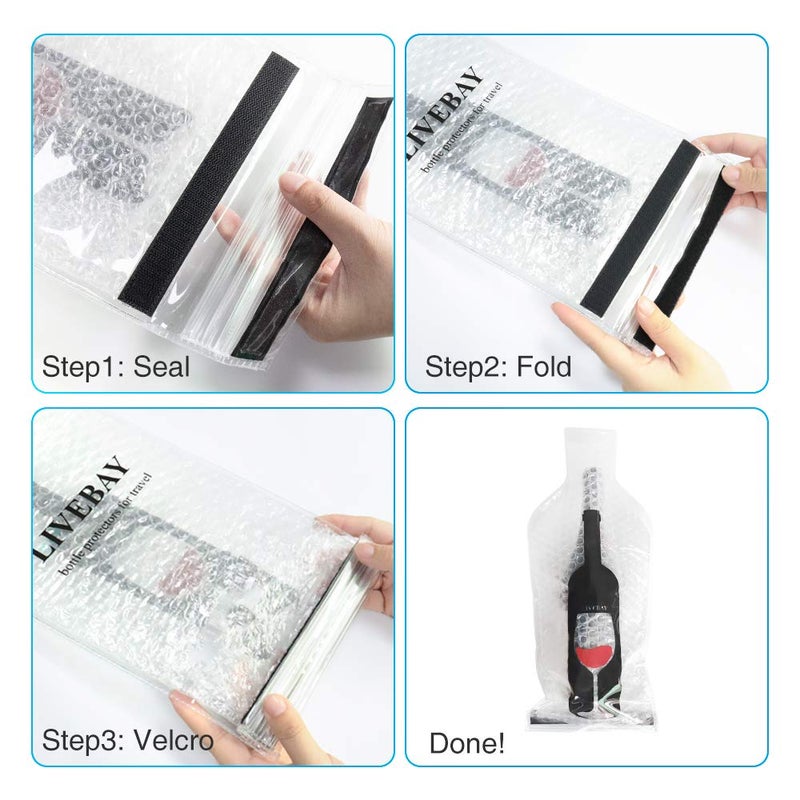 LIVEBAY 5 Pack Reusable Wine Bag for Travel Wine Bottle Protector Sleeve for Airplane Car Cruise Protection Luggage Leak-proof - Image 3