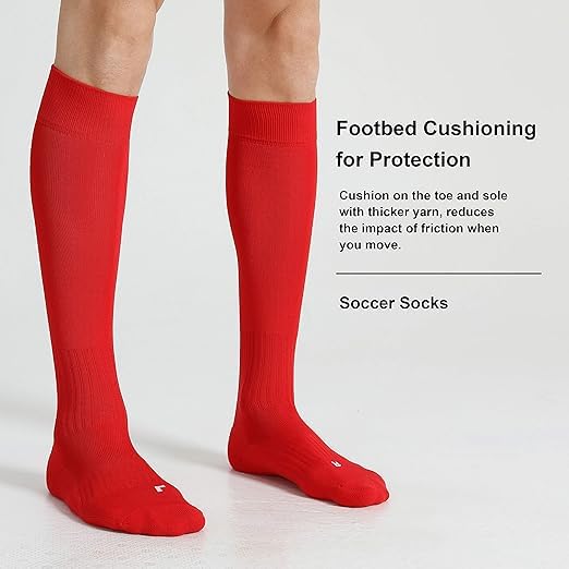 SLYK Football Soccer Socks for Men, Youth, Boys Compression Over Knee High Elasticity Performance Athletic Socks (RED) - Image 3