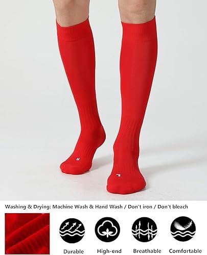 SLYK Football Soccer Socks for Men, Youth, Boys Compression Over Knee High Elasticity Performance Athletic Socks (RED) - Image 4