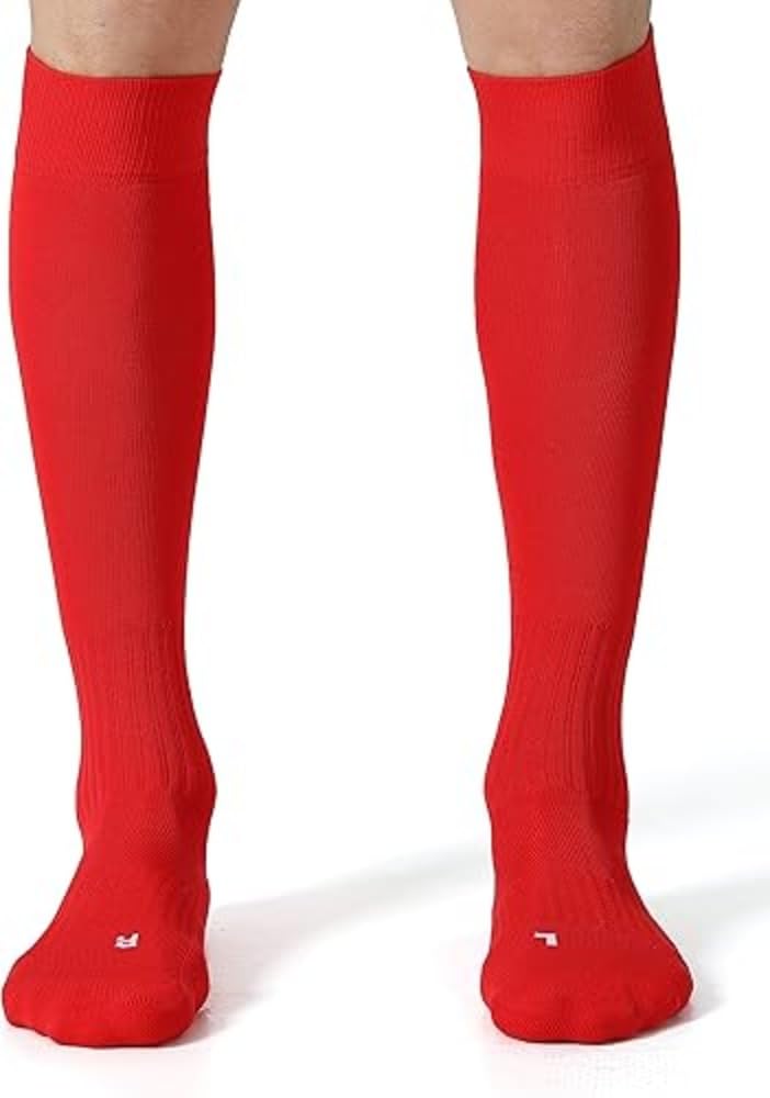 SLYK Football Soccer Socks for Men, Youth, Boys Compression Over Knee High Elasticity Performance Athletic Socks (RED) - Image 1