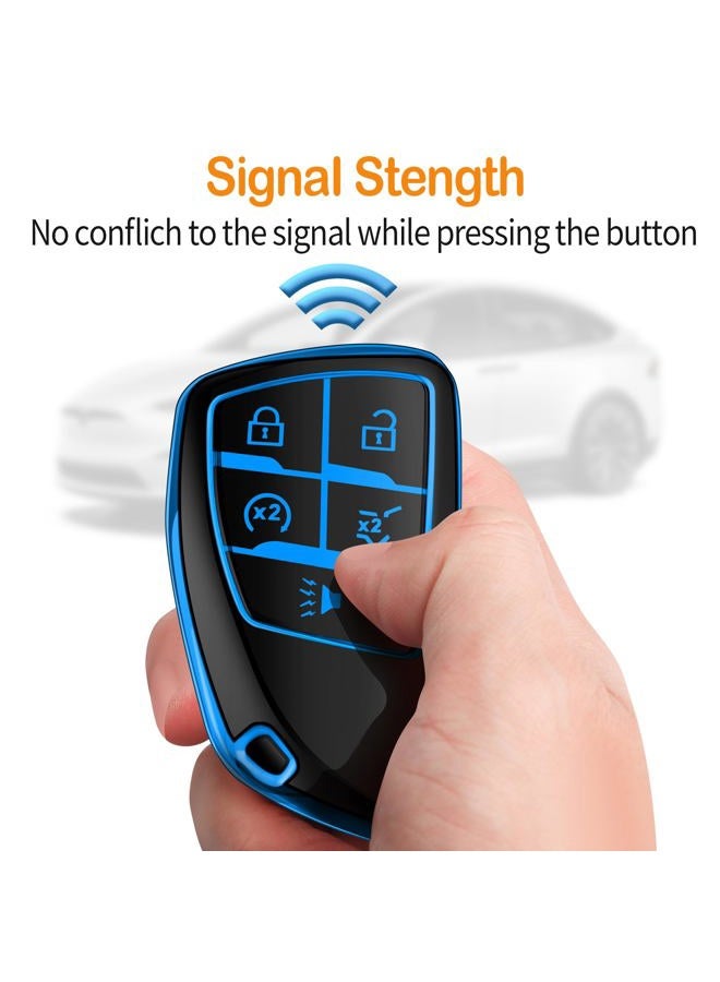 Sindeda for Chevy Key Fob Cover with Keychain Soft TPU Protection Case Compatible with 2021-2026 Chevrolet Equinox Blazer Tahoe Suburban GMC Yukon Denali Silverado 5-Buttons (Blue) - Image 5