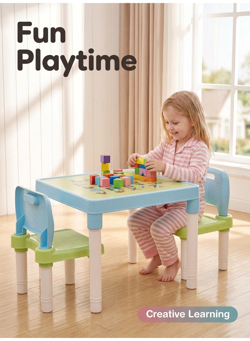 MIGA Adjustable table and chair set for children, ABC letter printed children's activity table, non-toxic plastic drawing, reading, dining, and game table, anti slip and stable learning furniture, 2-8 year old men's and women's Eid al Fitr gifts with two chairs and one table - Image 2