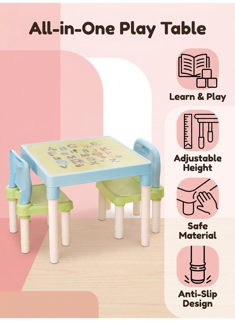 MIGA Adjustable table and chair set for children, ABC letter printed children's activity table, non-toxic plastic drawing, reading, dining, and game table, anti slip and stable learning furniture, 2-8 year old men's and women's Eid al Fitr gifts with two chairs and one table - Image 3