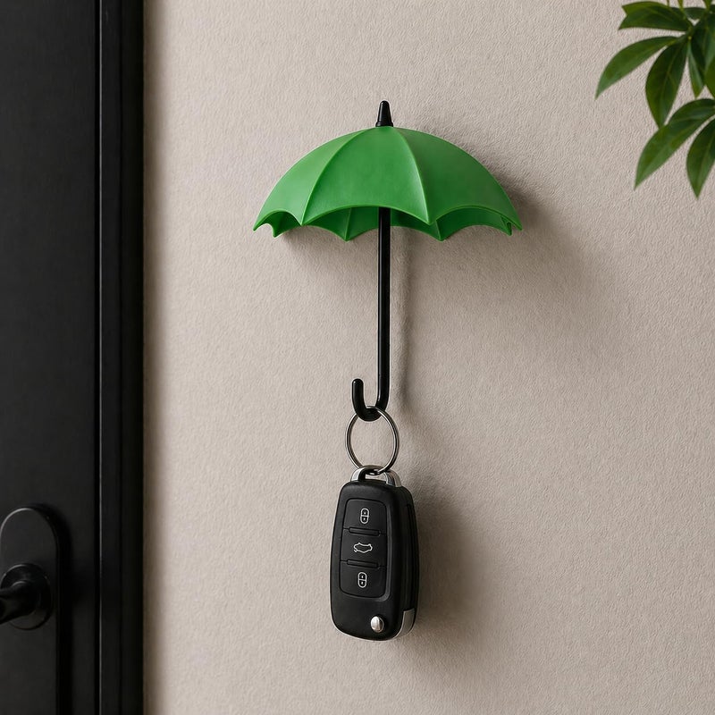 Umbrella Design Wall Mounted Key Holder Rack, 5 Hooks, Decorative Key Organiser for Entryway, Home, Office & Door - Image 2