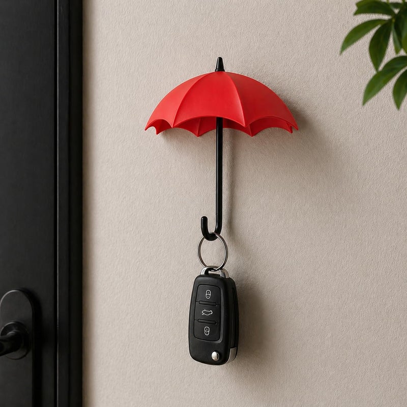 Umbrella Design Wall Mounted Key Holder Rack, 5 Hooks, Decorative Key Organiser for Entryway, Home, Office & Door - Image 4