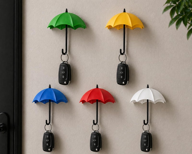 Umbrella Design Wall Mounted Key Holder Rack, 5 Hooks, Decorative Key Organiser for Entryway, Home, Office & Door - Image 1
