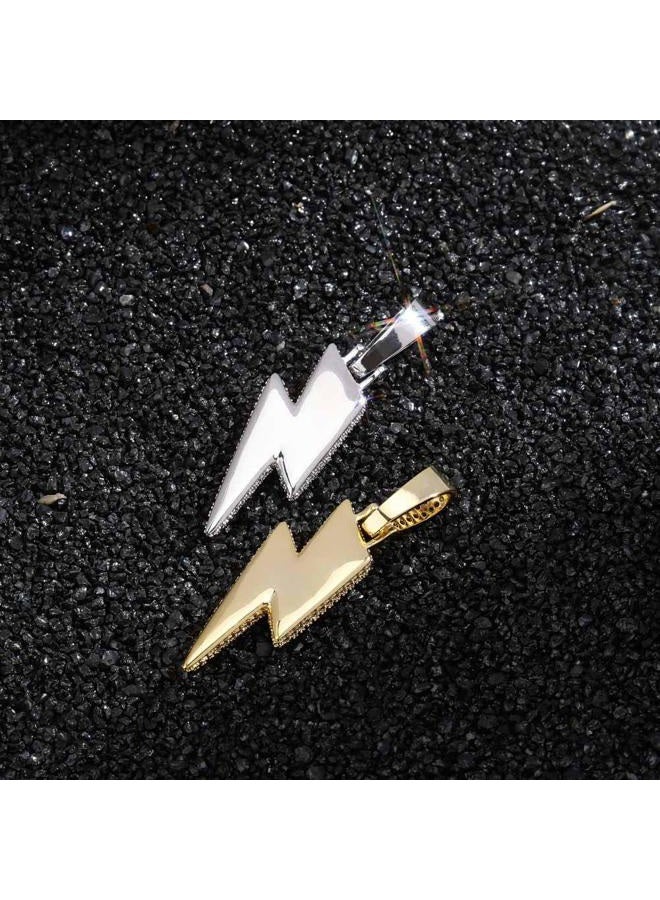 JINAO Hip Hop Lightning Bolt Design Pendant 18k Gold Plated Iced Out Cubic Zirconia Pendant Necklace with Micropave Simulated Diamond for Men Women (White Gold) - Image 4