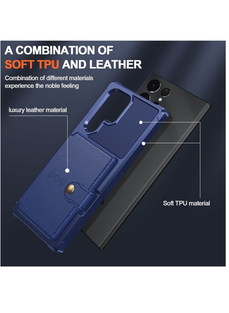 SYOSI Compatible with Galaxy S22 Ultra Case, Wallet 2Cards Shock-Resistant Soft TPU Hard PC Double Layers Protection, Wallet case for Galaxy S22 Ultra (2022) (Blue) - Image 2
