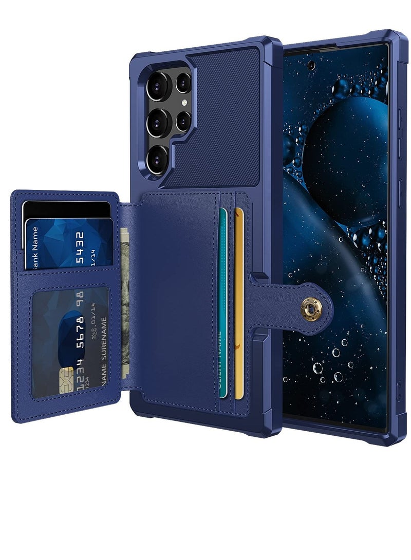 SYOSI Compatible with Galaxy S22 Ultra Case, Wallet 2Cards Shock-Resistant Soft TPU Hard PC Double Layers Protection, Wallet case for Galaxy S22 Ultra (2022) (Blue) - Image 1