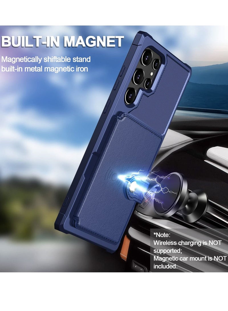 SYOSI Compatible with Galaxy S22 Ultra Case, Wallet 2Cards Shock-Resistant Soft TPU Hard PC Double Layers Protection, Wallet case for Galaxy S22 Ultra (2022) (Blue) - Image 5