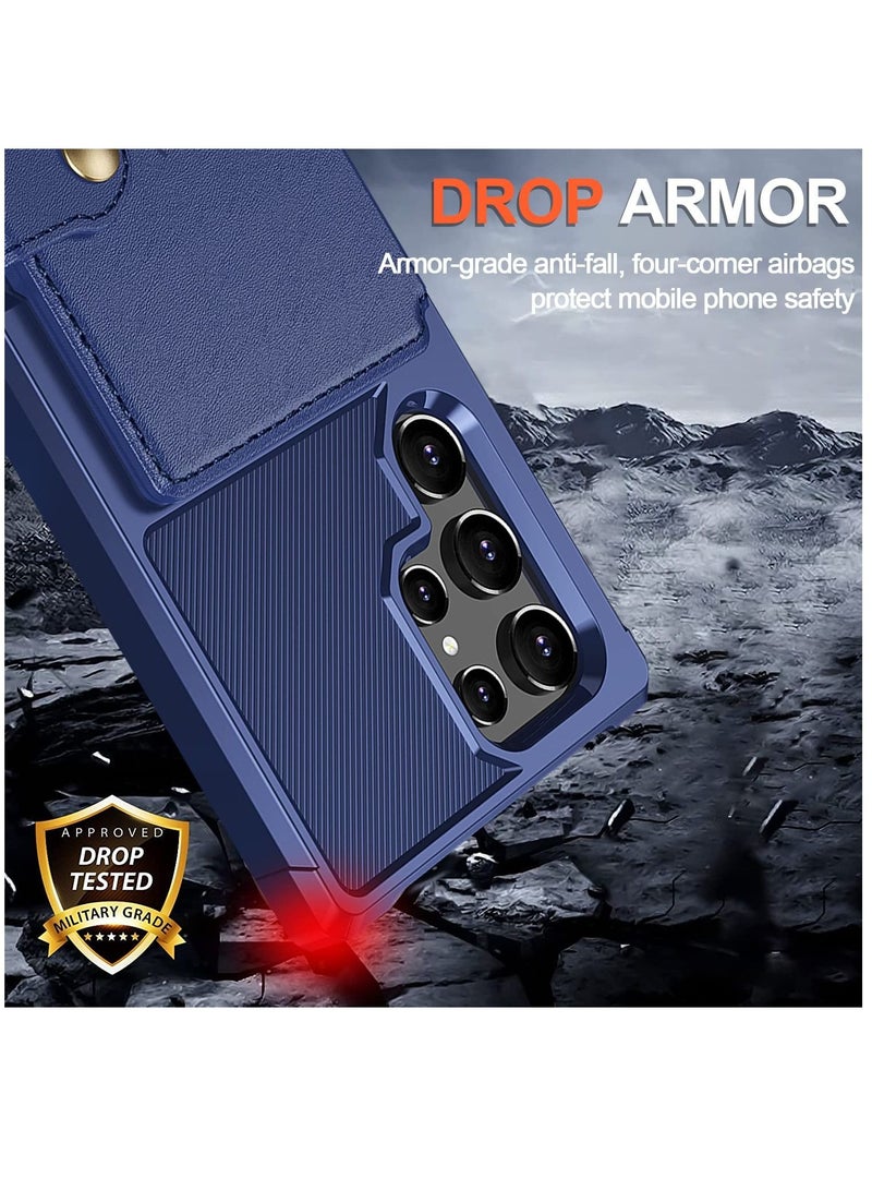 SYOSI Compatible with Galaxy S22 Ultra Case, Wallet 2Cards Shock-Resistant Soft TPU Hard PC Double Layers Protection, Wallet case for Galaxy S22 Ultra (2022) (Blue) - Image 3