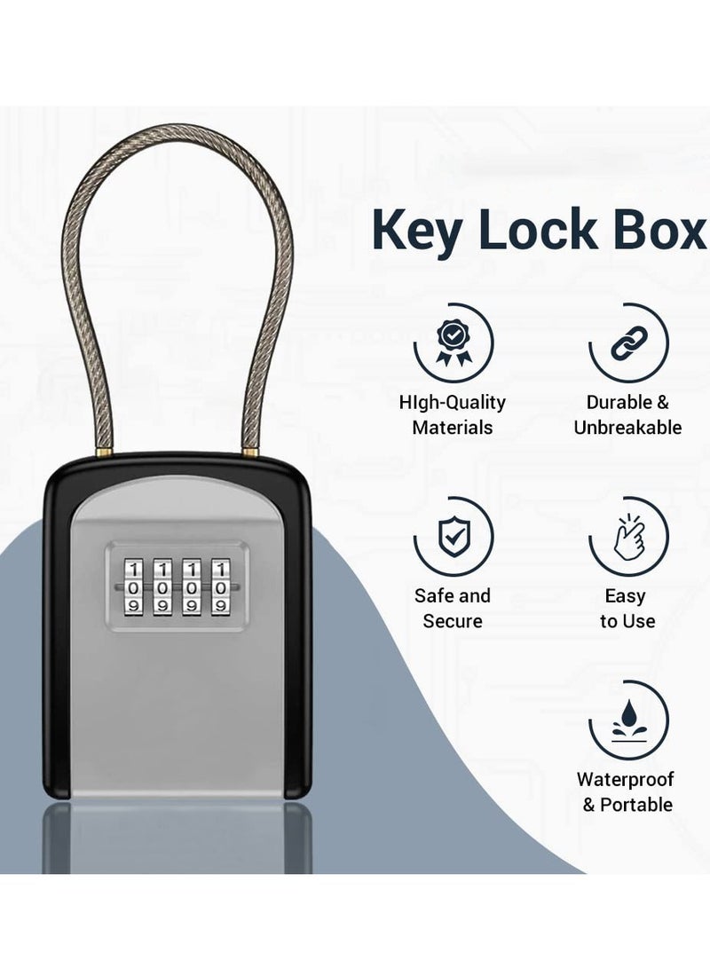 Key Lock Box Portable with Removable Cable Shackle, Indoor Outdoor Waterproof 4 Digit Password Combination with Resettable Code with A B Switch Key Lockbox for Outside Hold Spare Keys for Realtors - Image 2