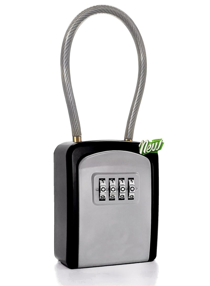 Key Lock Box Portable with Removable Cable Shackle, Indoor Outdoor Waterproof 4 Digit Password Combination with Resettable Code with A B Switch Key Lockbox for Outside Hold Spare Keys for Realtors - Image 1