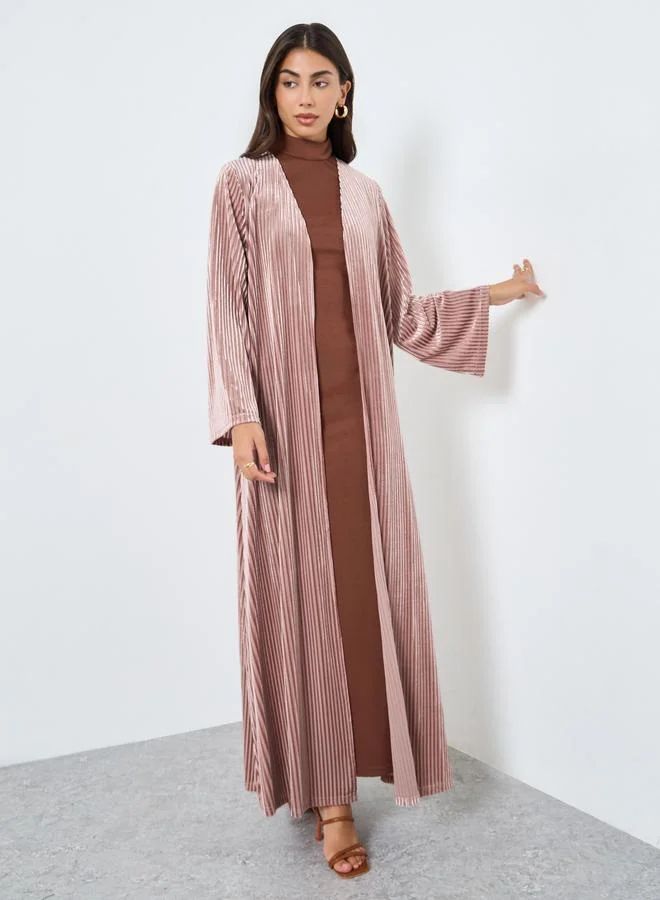 Amirah Pink Textured Velvet Look Front Open Blue Abaya