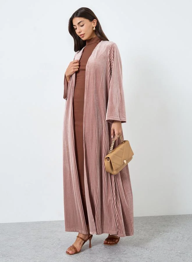 Amirah Pink Textured Velvet Look Front Open Blue Abaya
