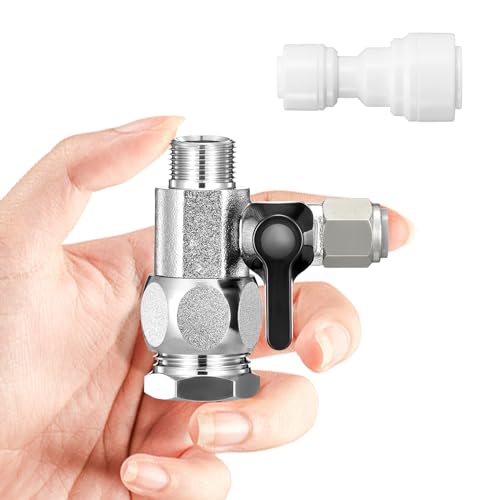 Ondiomn Refrigerator Water Line Splitter Angle Valve, 3/8"-3/8"-1/4" or G 1/2"-G 1/2"-1/4", with Push-to-Connect Fittings for 1/4" O.D. Tubing (Includes 1/4" to 3/8" Adapter) - Image 1