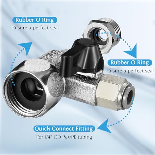 Ondiomn Refrigerator Water Line Splitter Angle Valve, 3/8"-3/8"-1/4" or G 1/2"-G 1/2"-1/4", with Push-to-Connect Fittings for 1/4" O.D. Tubing (Includes 1/4" to 3/8" Adapter) - Image 4