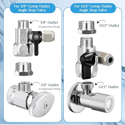 Ondiomn Refrigerator Water Line Splitter Angle Valve, 3/8"-3/8"-1/4" or G 1/2"-G 1/2"-1/4", with Push-to-Connect Fittings for 1/4" O.D. Tubing (Includes 1/4" to 3/8" Adapter) - Image 3