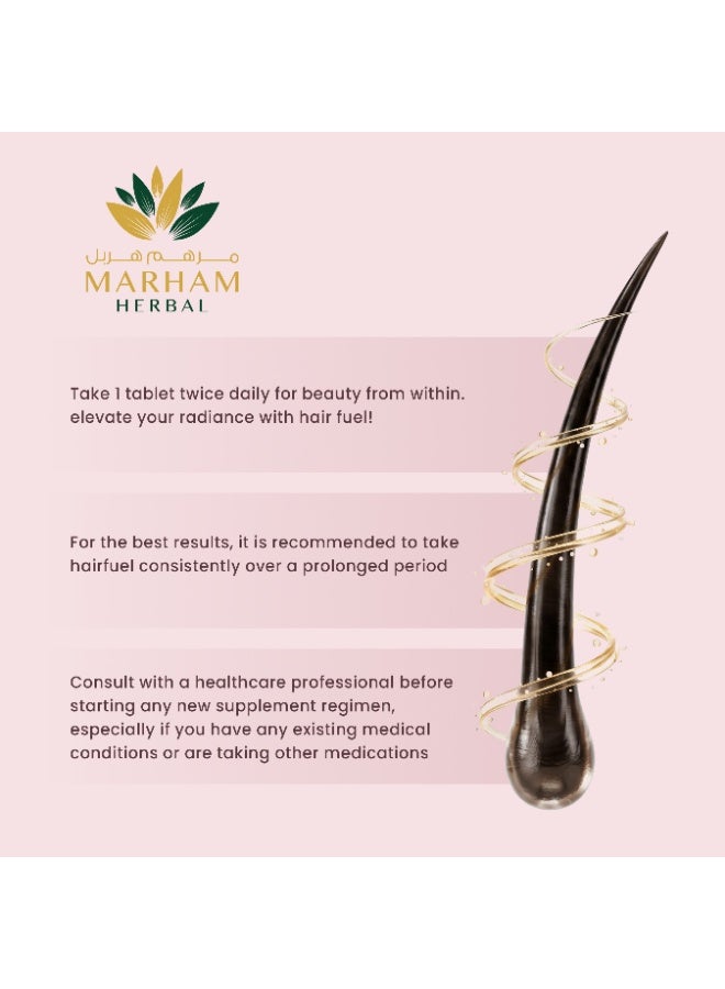 مرهم هيربال أقراص مارهم هيربل Hair Fuel لنمو الشعر – مكمل غذائي للشعر والبشرة والأظافر مع بيوتين 1250 ميكروغرام، ساو بالميتو، الجنسنغ الأحمر الكوري، فيتامينات متعددة ومستخلصات عشبية – دعم تقليل تساقط الشعر للرجال والنساء – 60 قرص - Image 5