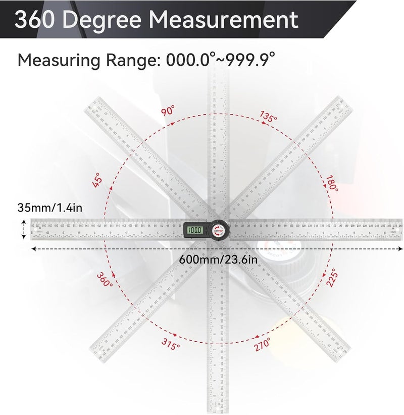 GemRed 82305 Digital Angle Finder Protractor (Stainless steel 300mm) - Image 4