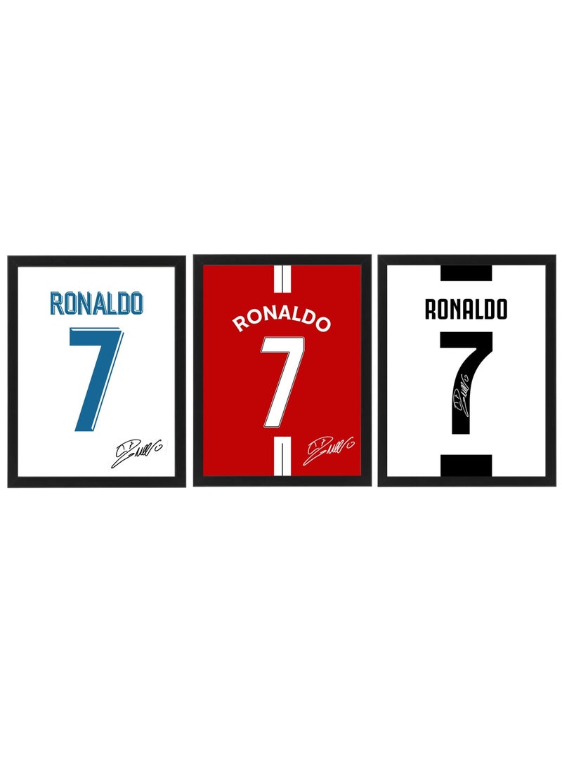 Boomah Accessories Set of 3, Cristiano Ronaldo Autographed Club Jerseys Collection Poster with Frame 30x40cm - Image 1