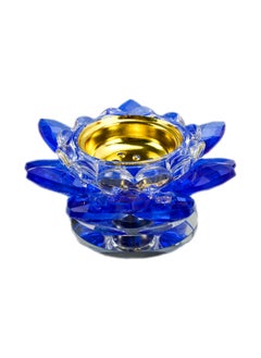 Blue Shade Crystal Incense Burner, Crystal Lotus Flower Incense Stick Holder, Crystal Blue Lotus Flower Bakhoor Burner with Golden Tray for Ash, Home Fragrance, Decorative Crystal Ornament - Blue