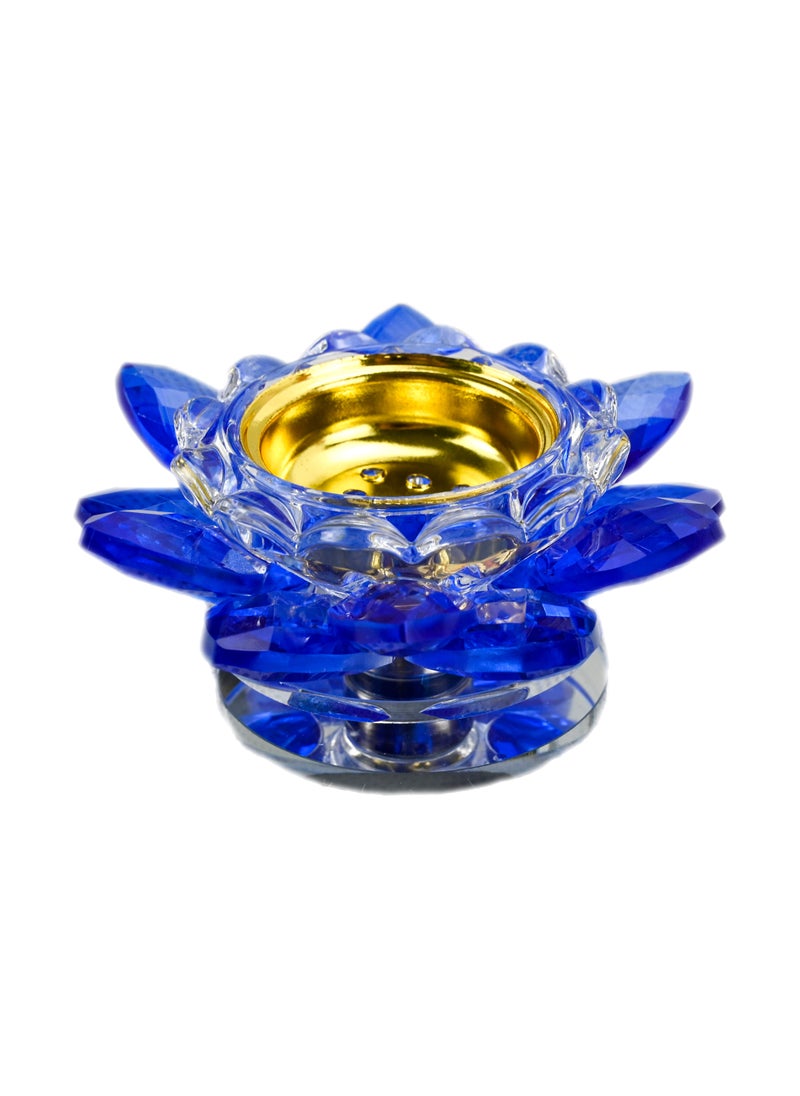Generic - Blue Shade Crystal Incense Burner, Crystal Lotus Flower Incense Stick Holder, Crystal Blue Lotus Flower Bakhoor Burner with Golden Tray for Ash, Home Fragrance, Decorative Crystal Ornament - Blue - Image 1