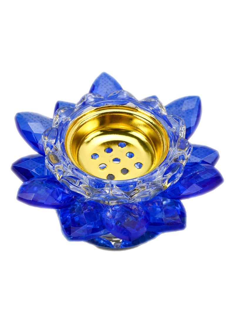Generic - Blue Shade Crystal Incense Burner, Crystal Lotus Flower Incense Stick Holder, Crystal Blue Lotus Flower Bakhoor Burner with Golden Tray for Ash, Home Fragrance, Decorative Crystal Ornament - Blue - Image 1