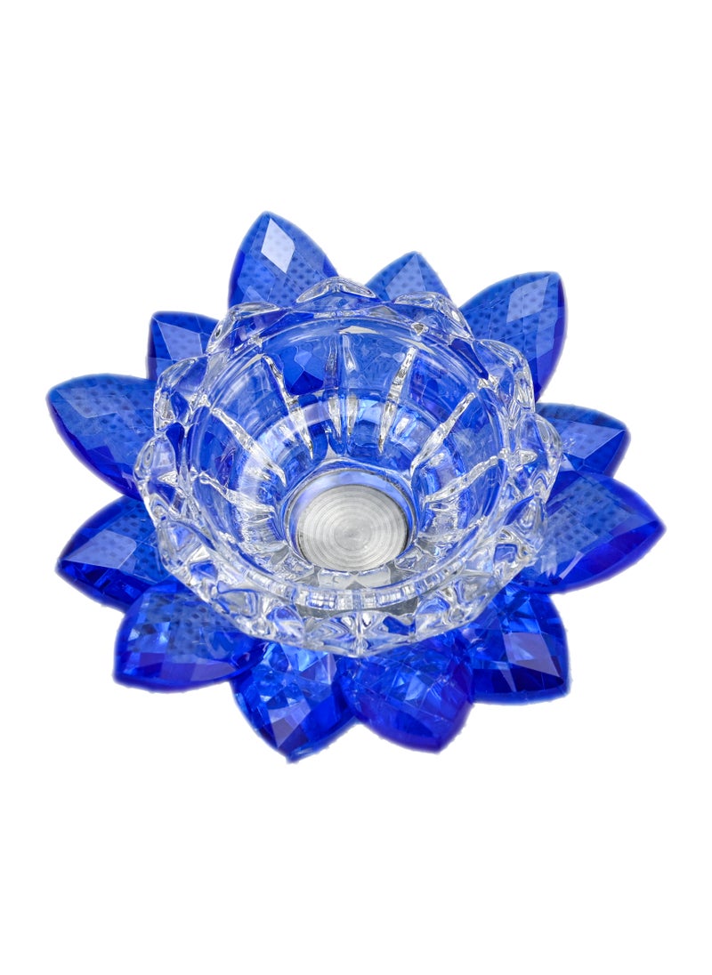 Generic - Blue Shade Crystal Incense Burner, Crystal Lotus Flower Incense Stick Holder, Crystal Blue Lotus Flower Bakhoor Burner with Golden Tray for Ash, Home Fragrance, Decorative Crystal Ornament - Blue - Image 1