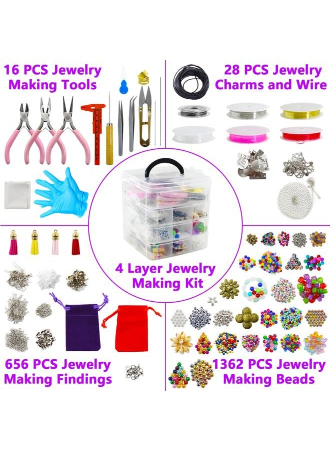Renashed 4 Layer Jewelry Making Supplies Kit with Jewelry Making Tools, Jewelry Charms and Wire, Findings and Assorted Beads for DIY Bracelet, Necklace, Earrings Making or Repairing - Image 2