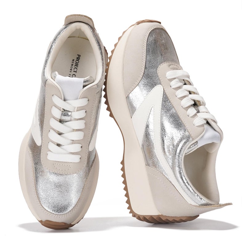 Project Cloud Womens Sneakers - Memory Foam Insole and Lightweight Spring Shoes - Non-Slip Lace Up Trendy Shoes - Fashion Sneakers for Women 2026 (Balinda, SILV, 9) - Image 1
