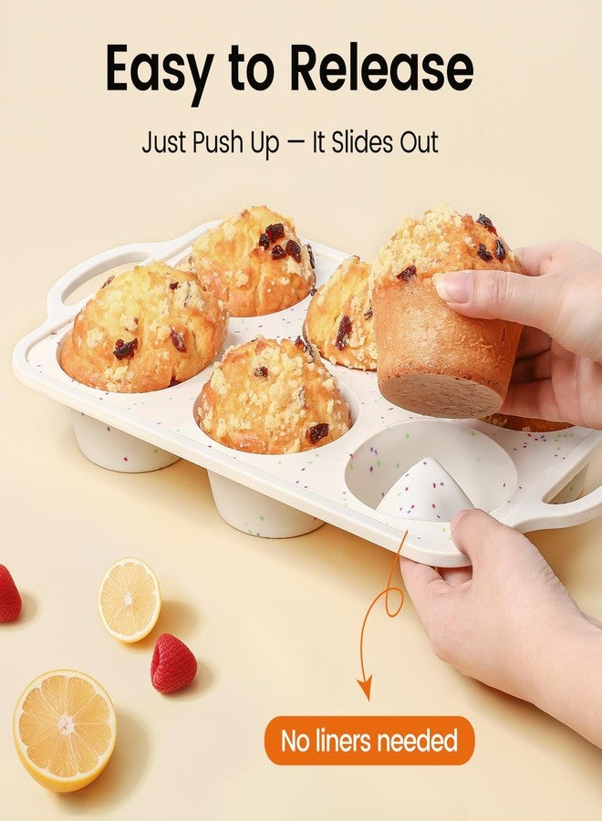 Fimary Silicone Cupcake Molds - 6-Cup Silicone Muffin Pan for Baking Non-stick Food Grade Silicone Muffin Tins Great for Homemade Muffins, Cupcakes - Rainbow-Colored Dots Set of 2 - Image 3