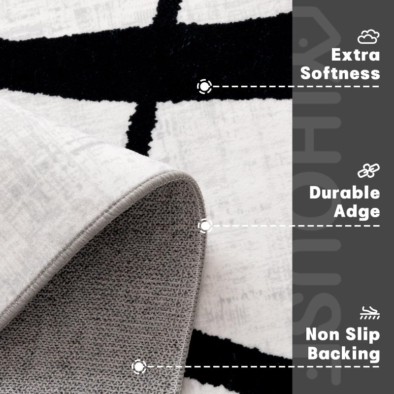 YIHOUSE 5x7 Washable Living Room Rug - Modern Abstract Black and White Area Rug Non-Slip for Bedroom Home Office (Curve, 5'x7'ft) - Image 4