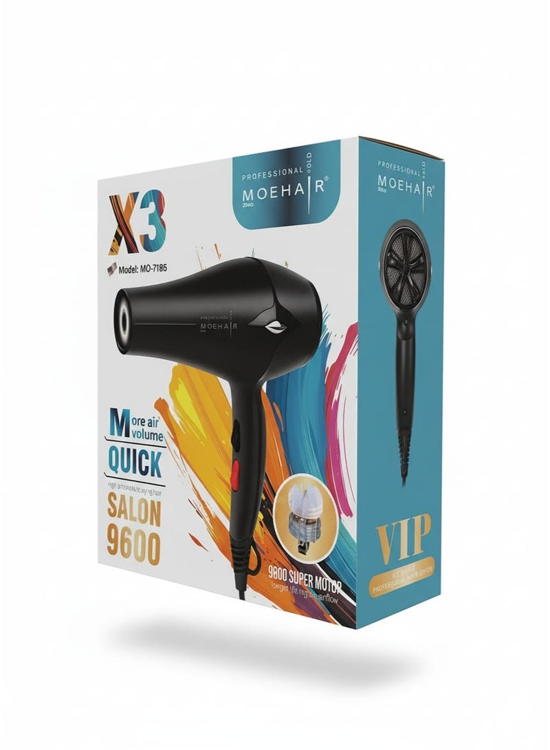 MoeHair Professional Hair Dryer 9600W with Ionic & Keratin Protection, MO-7185 Hot & Cold Air, Fast Drying and Frizz Control Blow Dryer for All Hair Types , Lightweight Design for Home & Salon Use - Image 3