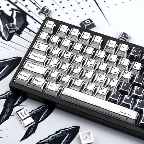 GEKUCAP Black and White Manga Theme Keycaps 136 Keys, Dye-Sublimation PBT Custom Keycap Set, Cherry Profile Keyboard Keycaps for 60% 65% 70% 75% 100% Cherry Gateron MX Switches Mechanical Keyboard - Image 3