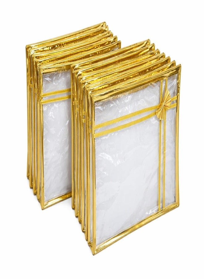 SENO Saree Storage Bag with Transparent Mesh Window, Gold Trim, Bow Design, 35.5 x 45.7 cm, Zip Closure-10 pcs - Image 1